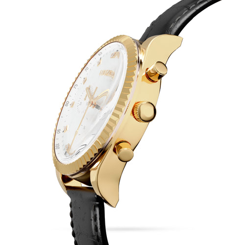 Legacy watch black leather and white mop