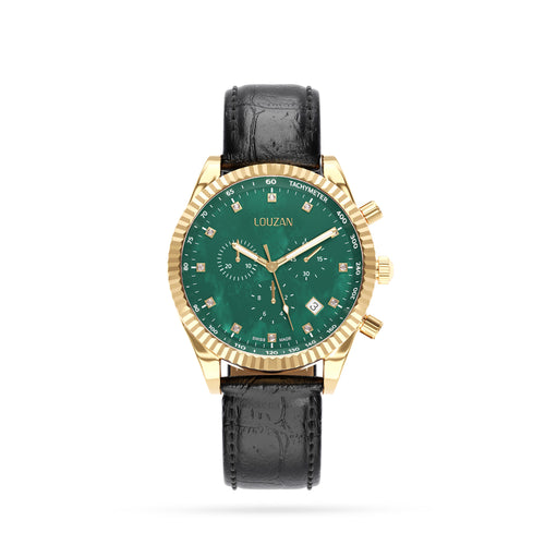 Legacy watch black leather and green mop