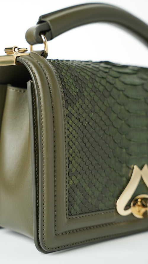 Charm Bag Python Green and Dark Green Matt